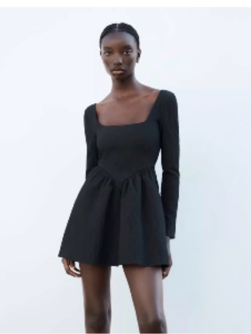 🆕 NWOT ZARA Black Textured Volume Mini Dress Square Neck S